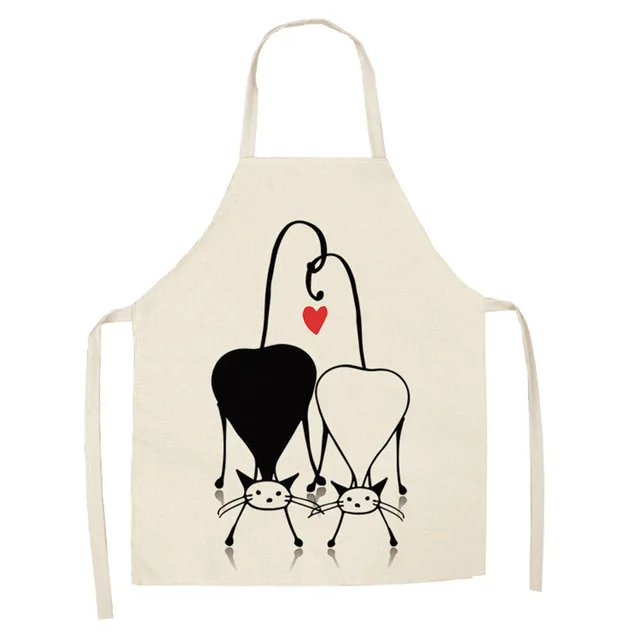 1 Pcs Kitchen Apron Cute Cartoon Cat Printed Sleeveless Cotton Linen Aprons for Men Women Home Cleaning Tools WQTF28
