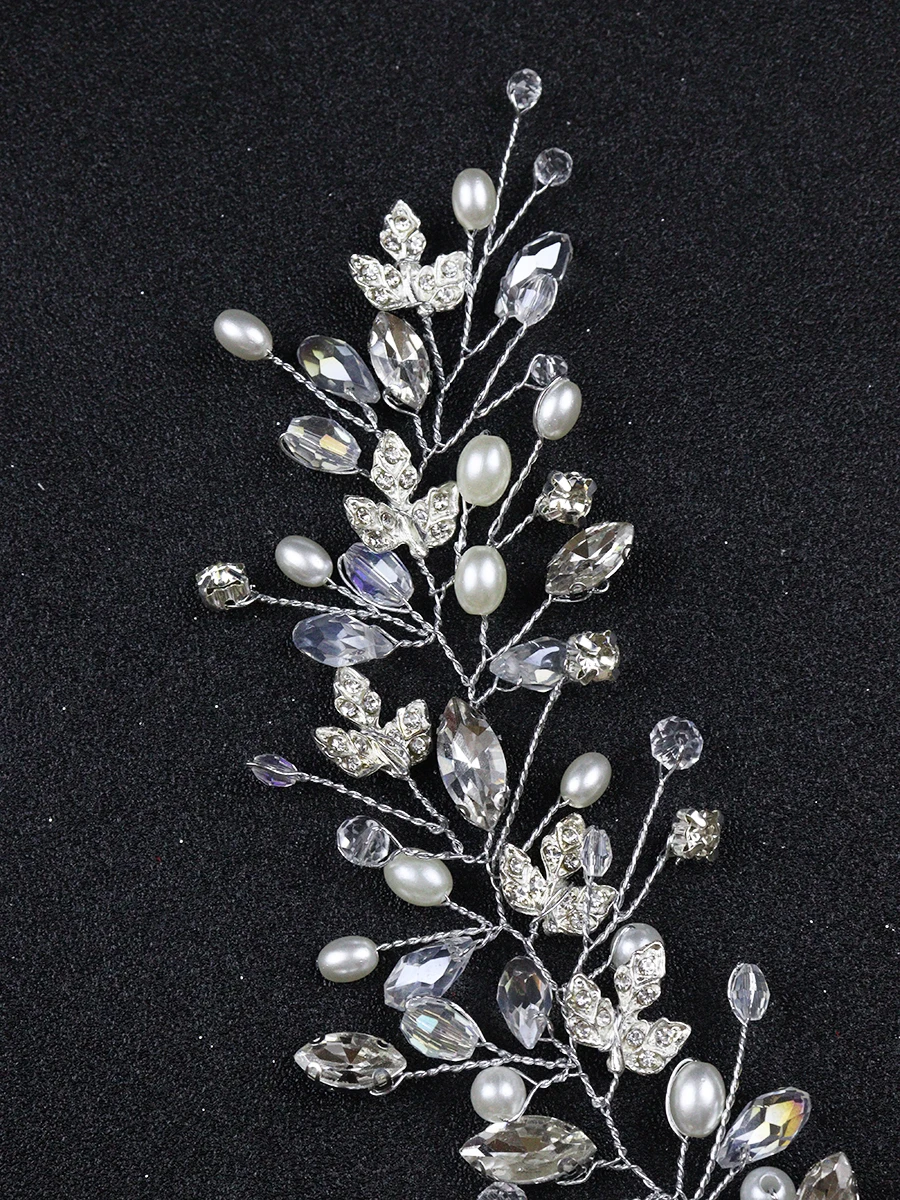 Fashion Silver Hair Clips Earrings Set Pearls Leaves Headbands Women Crystal Headdresses for hair Wedding Bridal Hairbands