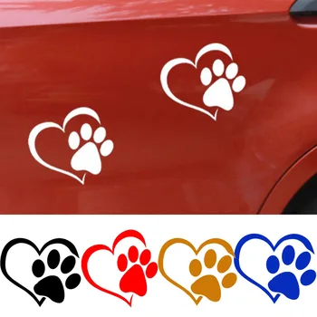 

3x Lovely Pet Paw Print With Heart Dog Cat Vinyl Decal Car Window Bumper Sticker