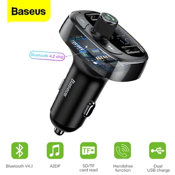 

Baseus Bluetooth 4.2 Car Charger Kit FM Transmitter Handsfree Audio MP3 Player 3.4A Dual USB Aux Modulator Mobile Phone Charger