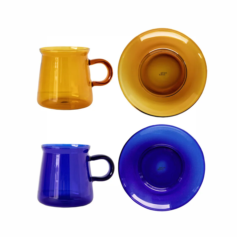 Новая прозрачная чашка и блюдце синего оранжевого цветов креативные