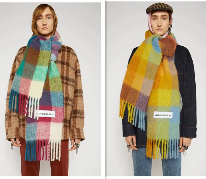 Кашемировая шаль AC studios на осень и зиму 2019 модный цветной шарф в клетку теплая для