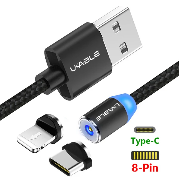 Магнитный кабель type-C Micro USB, кабель для быстрой зарядки, нейлоновый плетеный кабель для зарядки телефона, шнур для iPhone, Android, мобильного телефона, huawei - Цвет: IOS Type C