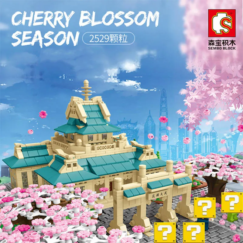 

Building Blocks City Street Series LCherry Blossom Season Japanese Street View Flower Baby Toys Children Gift Education Model