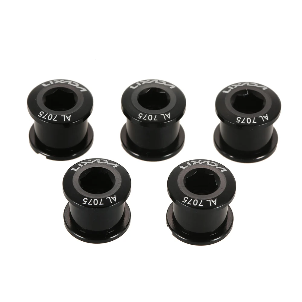 Lixada Set of 5 Chainwheel Bolts 7075 Aluminum Alloy Crankset Single/Double Chainring Bolts& Nuts Set Bicycle Accessories - Color: 7mm double black