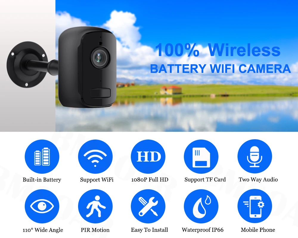 Ip-камера Full HD 1080P для улицы и помещений, перезаряжаемая на батарейках, беспроводная камера безопасности, WiFi камера CCTV Tosee APP