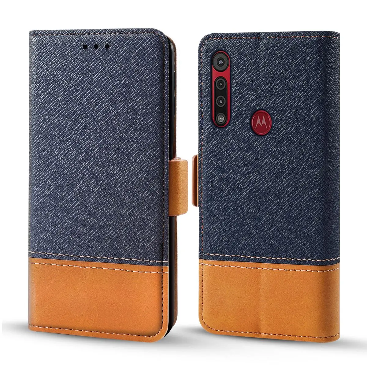 

For Motorola Moto G8 Plus Case Contrast Color Series PU Leather Flip Stand Wallet Cover with Card Holders For Moto G8 Play Case