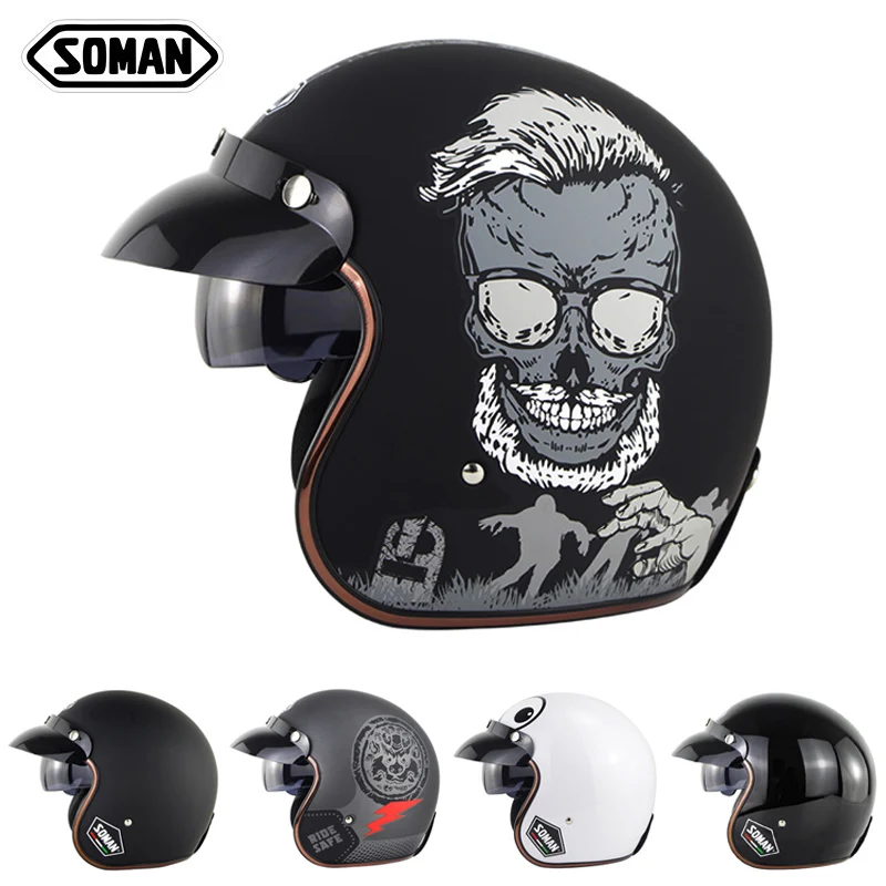 Винтажный мотоциклетный шлем Soman полулицевой Ретро Chopper Cruiser для мужчин и женщин с