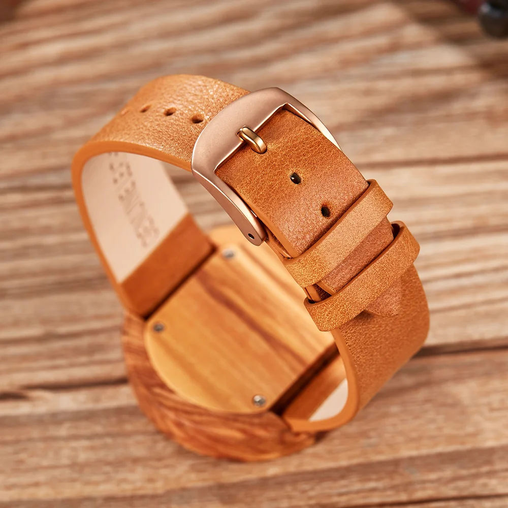 Relógio de Madeira Exclusivo para Homens Relógios de Pulso com Pulseira de Couro Quartz Movement Calendar - Image 6