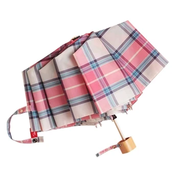 

Plaid Umbrella Rain Women Three Floding Cute Famale Umbrella Men Arts Guarda Sun Rain Umbrellas Anti UV QZH309