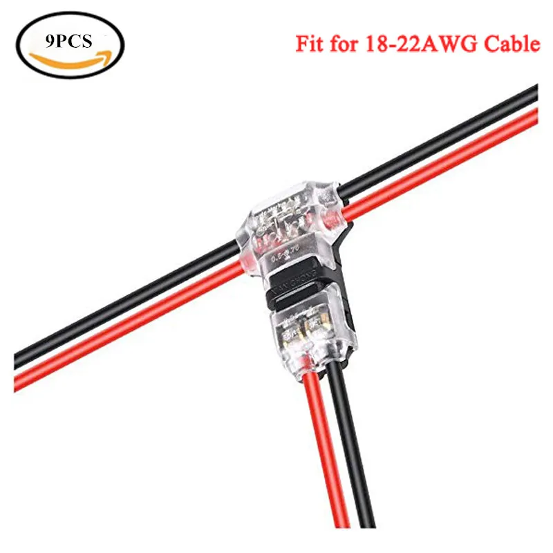 

Wire Connectors 9pcs 2 Pin 2 Way Low Voltage Universal Compact Wire T Tap Connectors No Wire-Stripping Required Toolless Wire