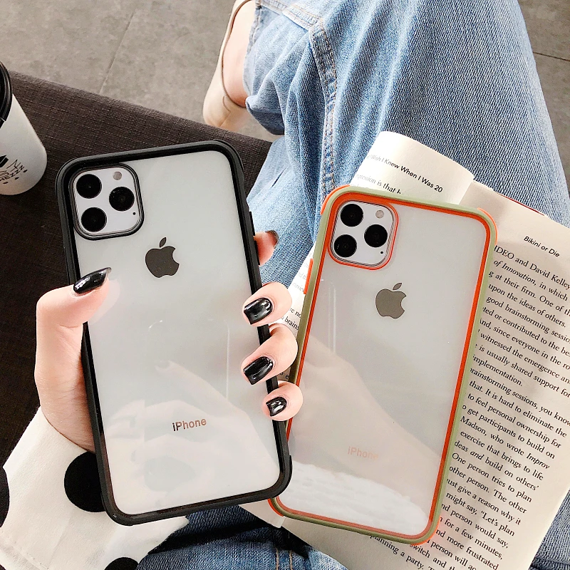 Цветной Гибридный Бампер прозрачный противоударный чехол для iPhone11Pro X XR XS Max 8 7Plus