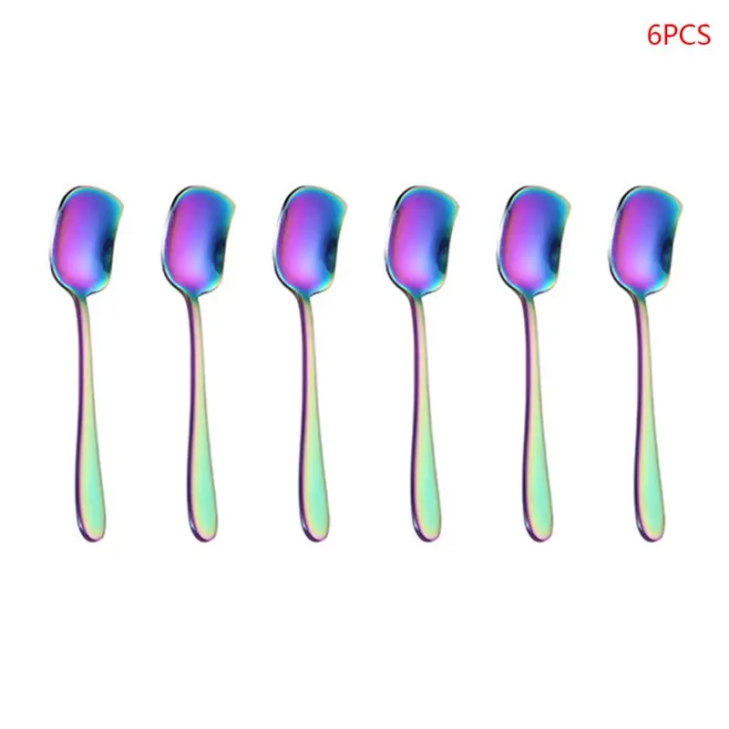 6 Pcs Colorful 6/7 шт. квадратный Нержавеющая сталь Кофе чайная ложка десертная ложка для мороженого посуда GXMA - Цвет: 6 Pcs Colorful