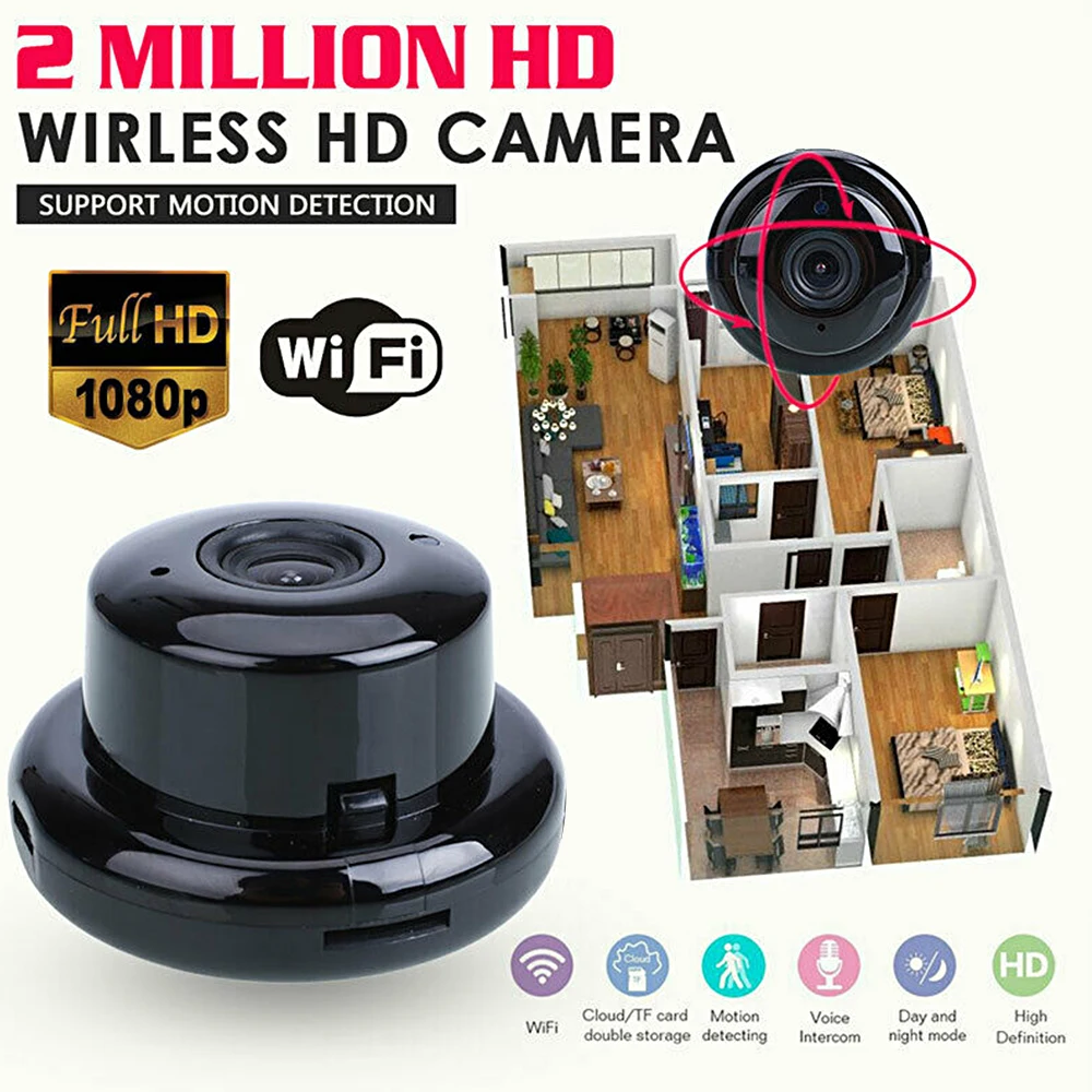 Экшн-камера с Wi-Fi 1080P HD IP Камера Беспроводной CCTV ИК-камера Ночное видение Обнаружение движения 2-полосная аудио отслеживание движения для домашней безопасности