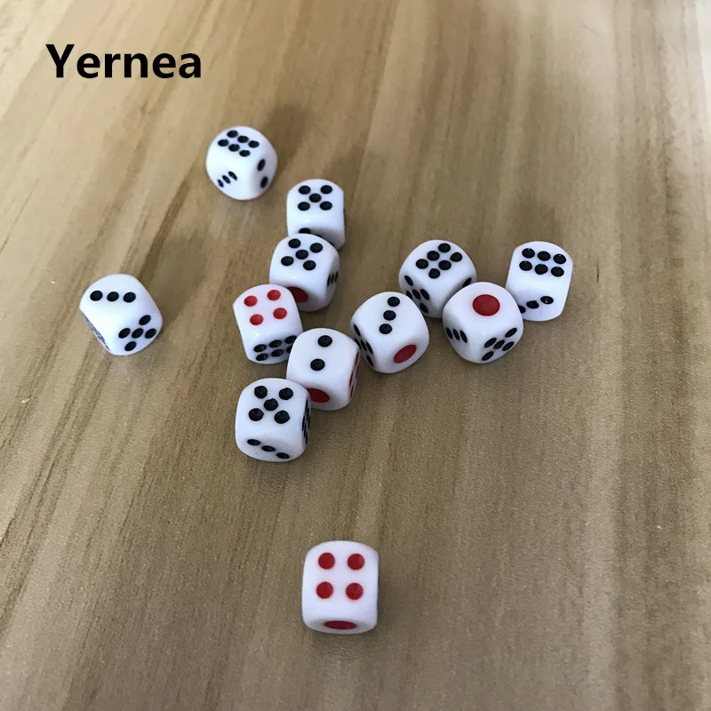 

10Pcs/Lot 10mm Dice Acrylic White Dice Hexahedron Fillet Red Black Points Clubs KTV Dedicated Entertainment Dice Set Board Game