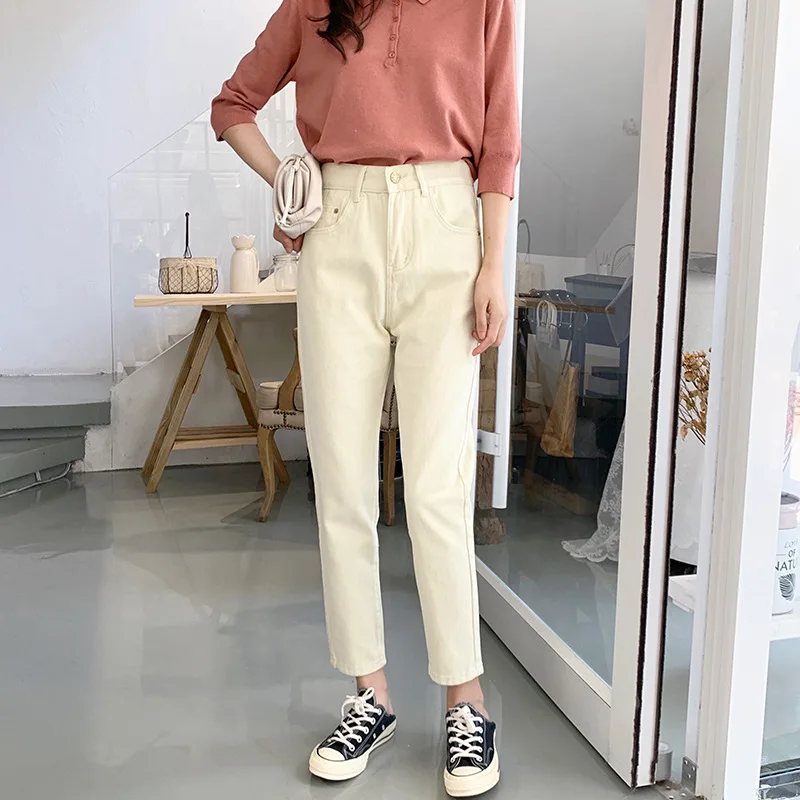9803 Hyuna, корейский стиль, свободные, стройнящие прямые брюки, женские, с высокой талией, Ретро стиль, белые джинсы, Капри, модные, Aut