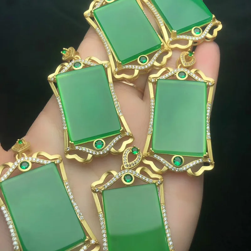 Vintage Chinese Green Jade Pendants Necklaces Men Women 925 Sterling Silver  Long Chain Necklace Gemstones Gold Jewelry Wholesale