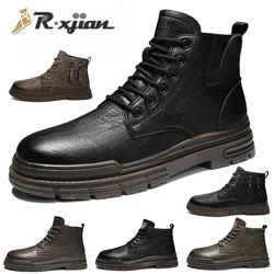 Fashionable Couple Walking Boots High Quality Dirt-resistant Leather Motorcycle Boots Wear-resistant Waterproof High-top Shoes