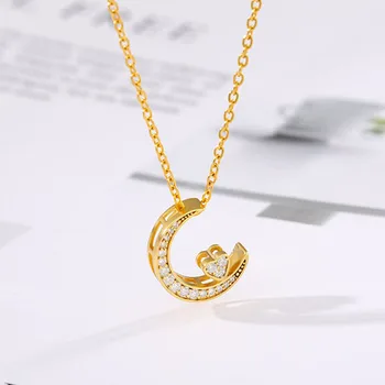 

Moon Pendant Necklaces Romantic Gold Half Moon Necklace For Women Horn Chains Charm Crystal zircon Stainless Steel Chain Jewelry