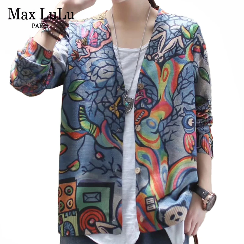 

Max LuLu 2020 Spring Fashion Ladies Vintage Cardigans Womens Casual Printed Sweaters Female Luxury Knitted Knitwears Plus Size