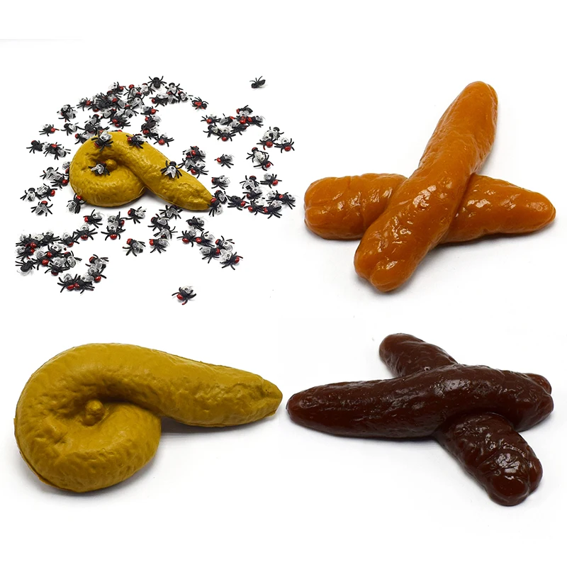 

April Fools ' Day Halloween Tricky Toys Simulation Poop Flies And Mosquitoes Six-character Stools Funny Disgusting Scary Props