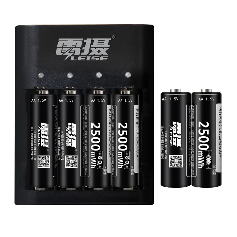 6pcs with charger Leise 1,5 V mwh AA перезаряжаемый литий-полимерный аккумулятор 2a литиевые батареи с интеллектуальным зарядным устройством usb индикаторный светильник - Цвет: 6pcs with charger