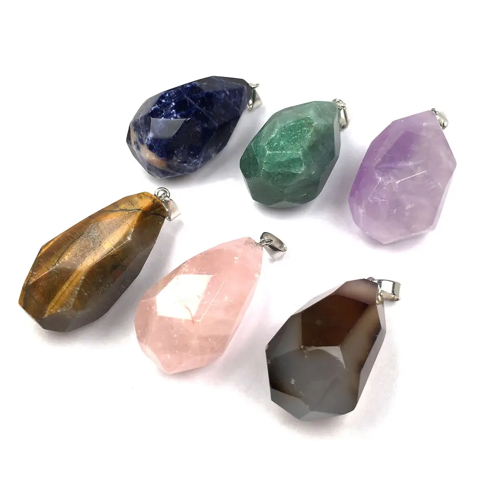 

2019 New Natural Stone Agates Rose Quartzs Pendants Charms for Jewelry Making DIY Necklaces Accessories Size 25x40mm