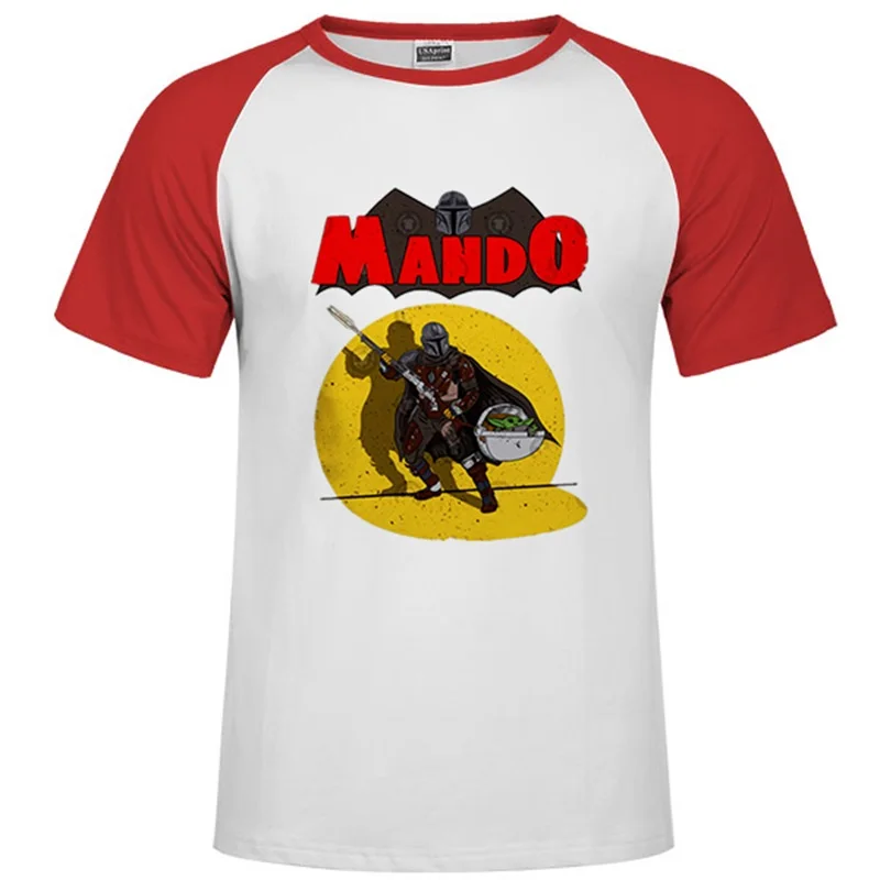 Raglan red 80 Коллекция года, Мужская футболка с принтом «Звездные войны» Рождественская футболка с изображением мандалориана для малышей, Йоды крутая белая уличная футболка в стиле Харадзюку - Цвет: Raglan red 80