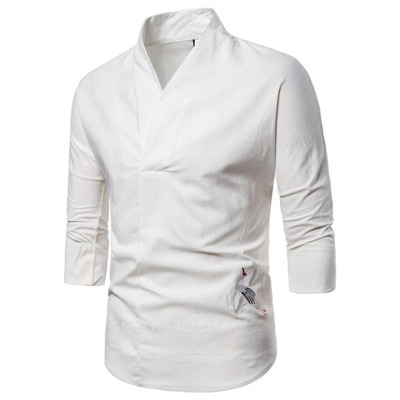 White Китайский топ кран Emboridery винтажные рубашки Тан костюм кунг-фу традиционная китайская одежда для мужчин Новогодняя одежда мужской ханьфу - Цвет: White