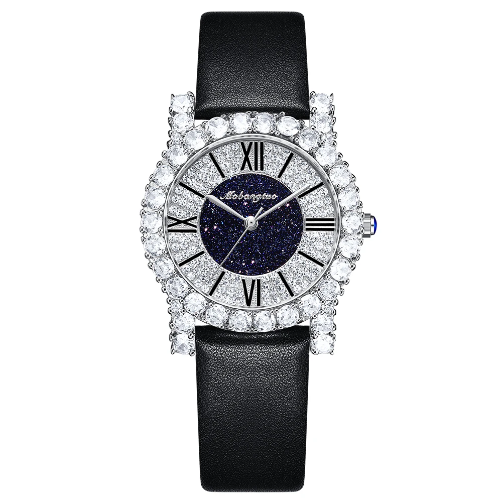 Moda Diamante Bling Cristais Mulheres Relógio de Pulso Pequena Fina Pulseira de Luxo de Couro Elegante Relógio Vestido Feminino Relógio Feminino