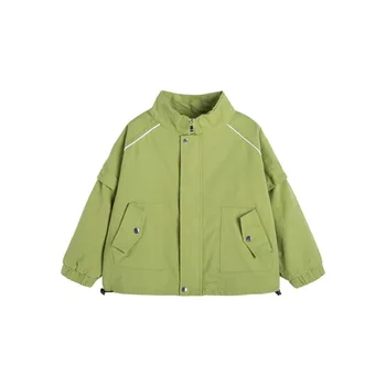

WLG Boys Girls Jackets Kids Spring Fashion Green Turtleneck Long Sleeve Coat Baby Casual All Match Clothes for 2-6 Years