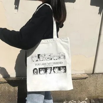 

Summer Naruto Bag Canvas Japanese Cartoon Letter Print New Vogue Female Punk Casual Large Capacity Fun Vintage Ins Shoulder Bags