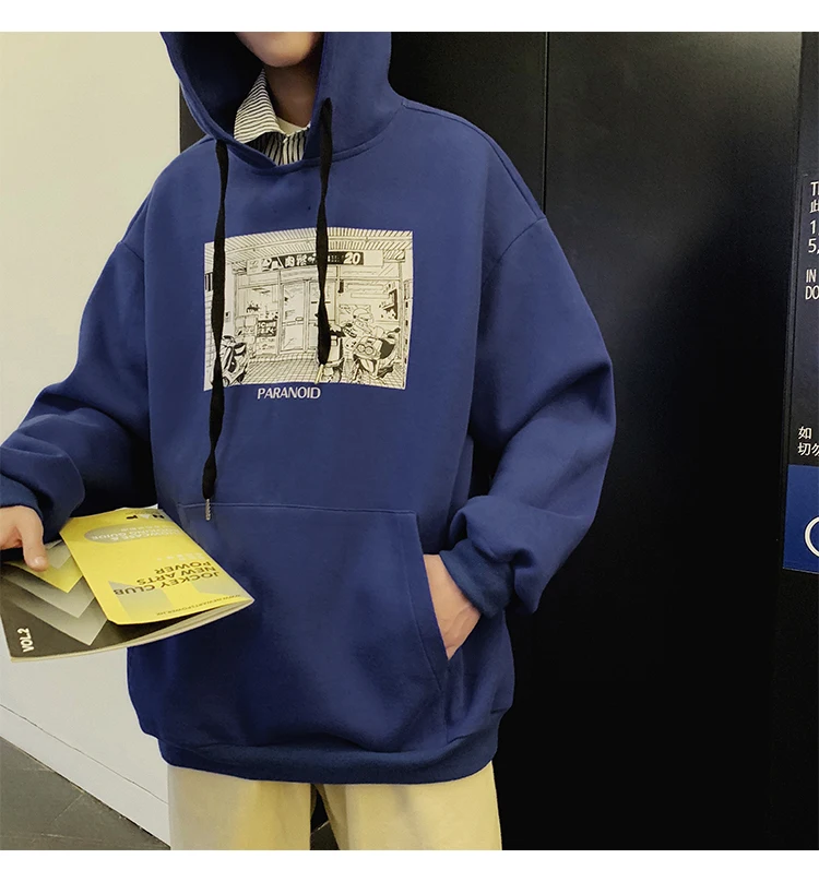 Spring And Autumn Korean-style BF Hip Hop False Printed Hooded Hoodie Men's-INS Hong Kong-Style Loose-Fit Hoodie Men's Two-Piece