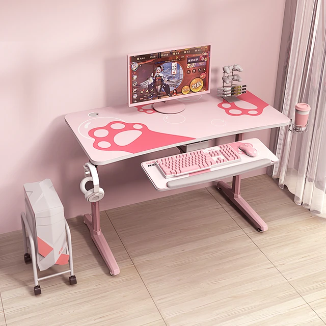 Minimalist Modern Pink Gaming Table  Pink Gaming Desk Led Lights - Gaming  Desk Study - Aliexpress