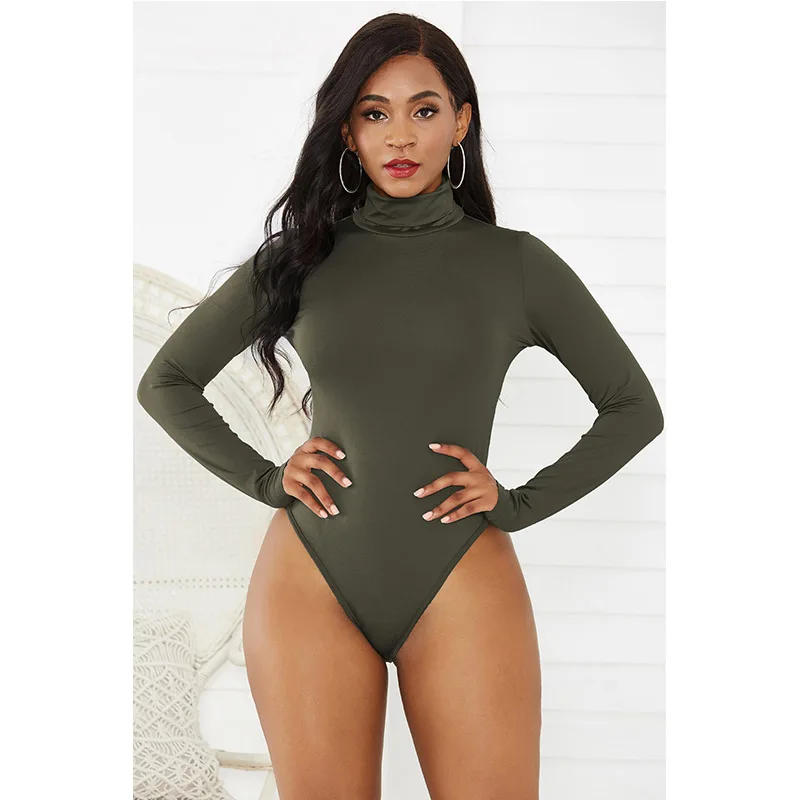 10Color Long Sleeve High Neck Jumpsuits Women Fit All-in-one Pants Autumn Solid Skinny Vintage Turtleneck Bodysuit Women Rompers long sleeve bodysuit