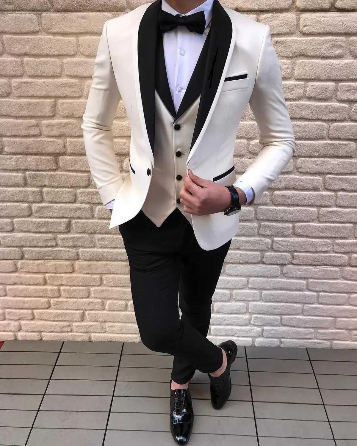 Men's Beige Casual Slim Fit Prom Royal Blue Green Tuxedos Grey Business Lapel White Suit For Wedding Grooms (Blazer+Pants+Vest)