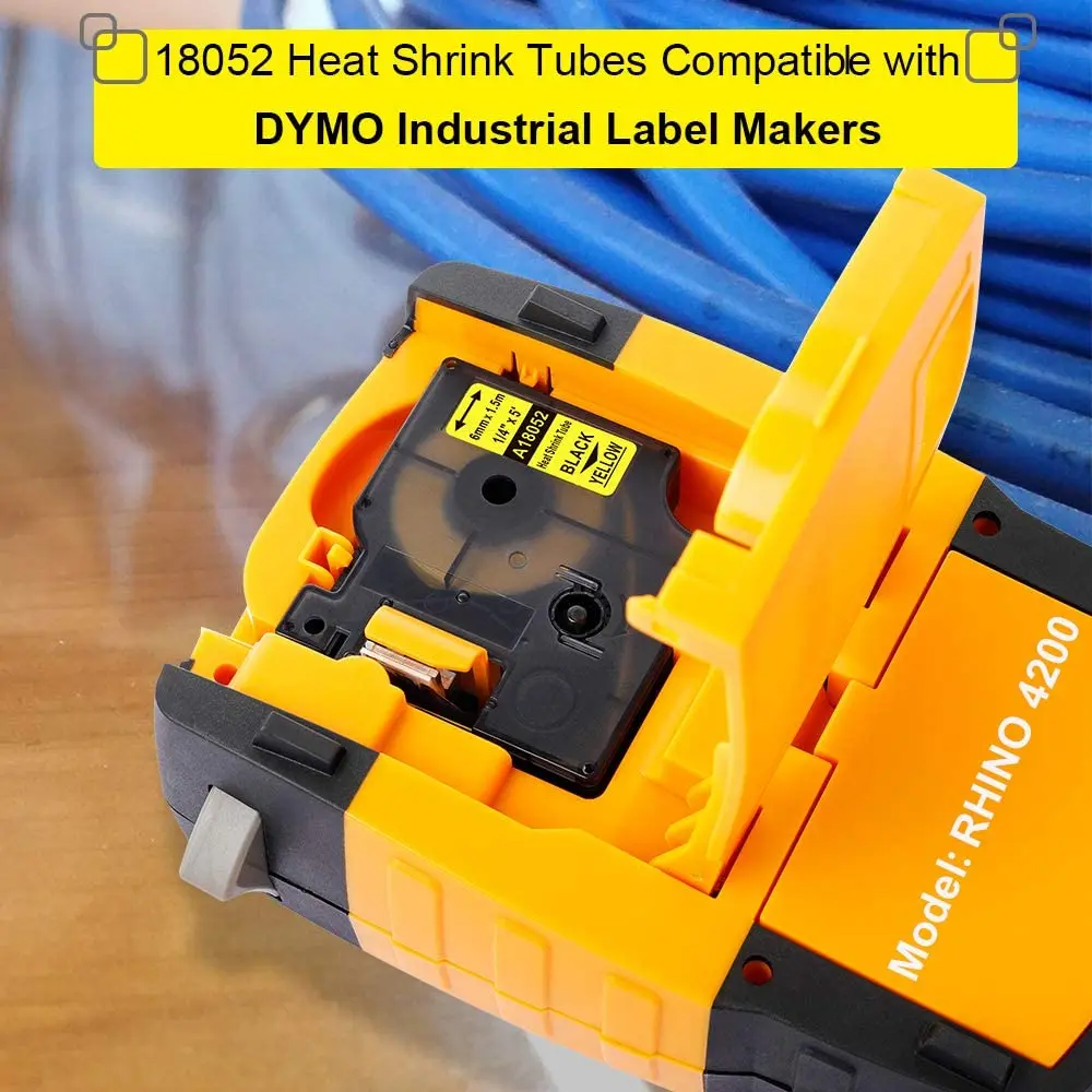 3 упаковки совместимые с DYMO 18052 Rhino промышленная 1/4 дюйма желтая термоусадочная