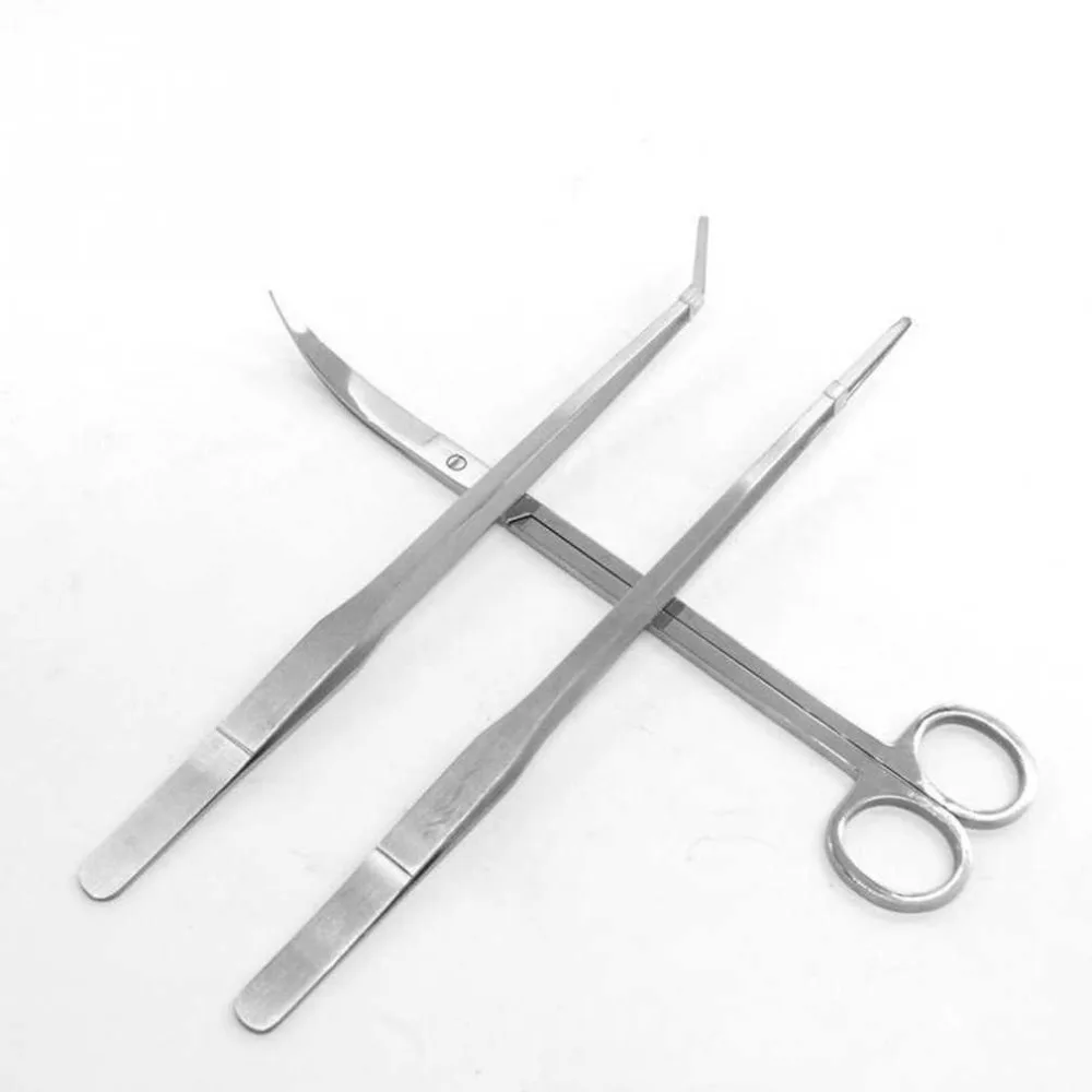 

Hot New 3pcs/lot Stainless Aquarium Tank Aquatic Plant Maintenance Curve Straight Tweezers Curved Scissors Professional Tools Ki