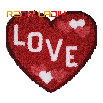 

Latch Hook Rug Kits Crocheting Carpet Rug Red with Love Acrylic Yarn Pre-Printed Canvas Cushion Mat Crochet Tapestry Sofa Decor