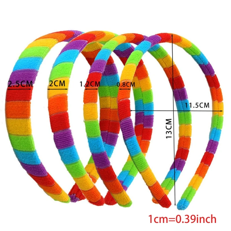 Frauen Herbst Waschen Gesicht Plüsch Stirnband Regenbogen Gestreiften Elastischen Styling Haar Hoop 634C – Detail 4