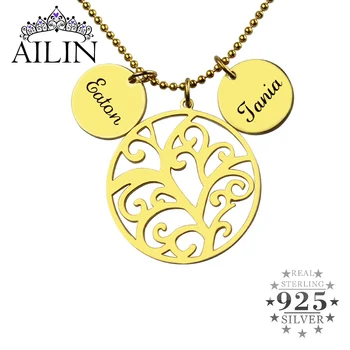 

AILIN 1-3 Personalised Round Engraving Name Family Tree Necklace Silver 925 Custom Mother Father Day Nameplate Gift Fine Jewelry