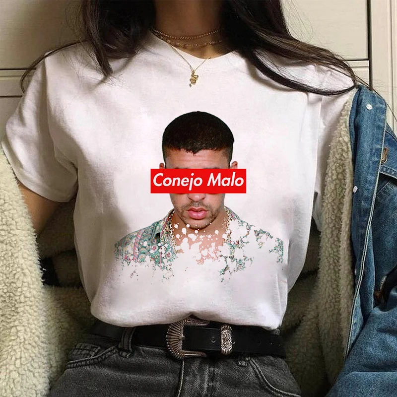 Bad Bunny El Conejo Malo Streetwear Printed women t shirt Top Soft Tee Female T-Shirt Hip Hop Rapper Graphic Casual Shirt funny t shirts