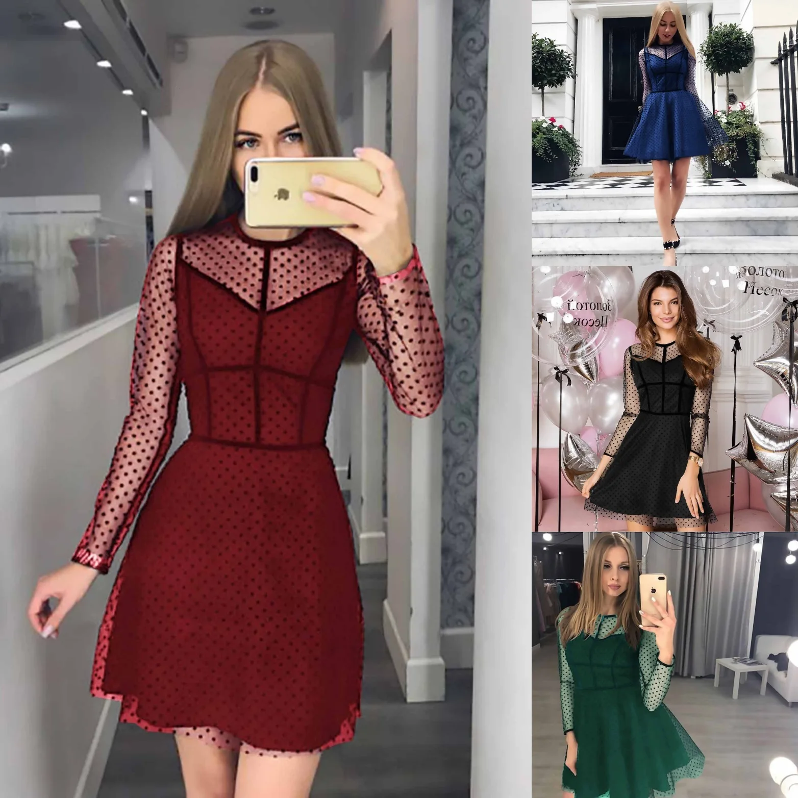 BacklakeGirls Мини коктейльные платья из тюля с овальным вырезом и длинными рукавами, женские Коктейльные Вечерние платья с молнией сзади