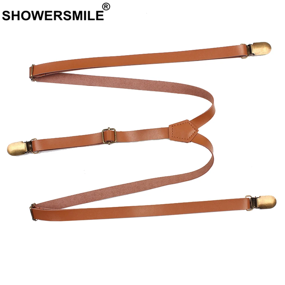 SHOWERSMILE кожаные подтяжки женские коричневые регулируемые для брюк элегантные в