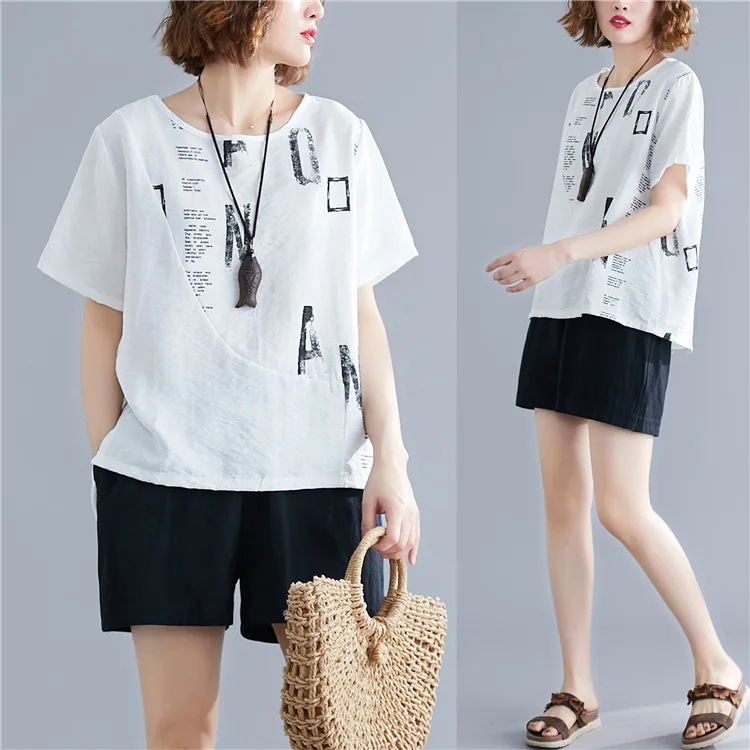 

Summer Irregular Printed Letter Slimming T-shirt Loose And Plus-sized Tops Women's