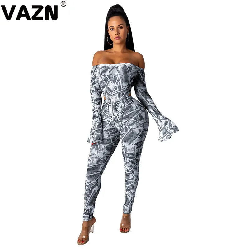 VAZN FM1198 Hot Unusual Hollow out Outspoken Sexy Club Novelty Fashion Full Sleeve Backless Women Skinny Long Pencil Jumpsuits