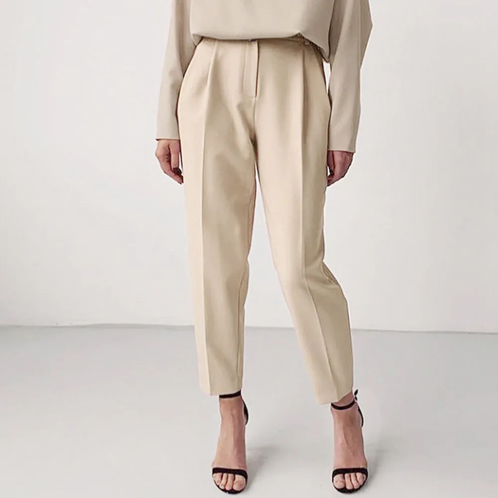 

Spring New Solid Color High Waist Women Casual Pants Simple Ankle Length Thin Office Ladies Pants Blazer Trousers Minimalist