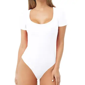 

Casual Cotton Women Bodysuits Fashion Solid Color O-neck Short Sleeve Skinny Jumpsuit Clubwear Bodis de Mujer 2020 New Hot E