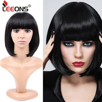 

Leeons Short Cosplay Wig With Bangs Hallowmas Cosplay Wigs Anime Short Straight Bob Wigs With Bangs White Brown Black Pink Red
