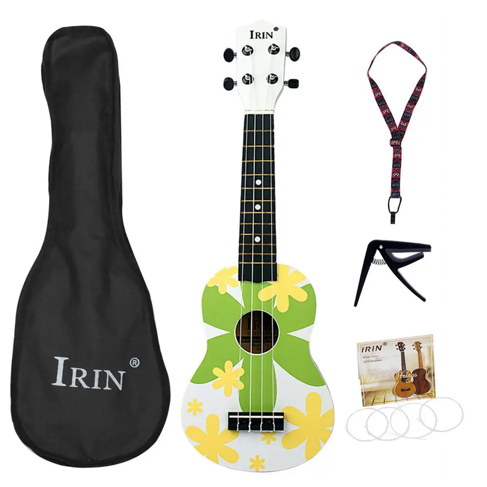 21 дюймов Гавайские гитары укулеле красивый цветочный узор липа Ukelele 4 струны инструмент с сумкой ремень струна Capo